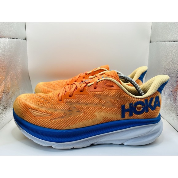 Hoka One One Clifton 9‎ Men's 11.5 2E Running Athletic Shoes Orange Blue Outdoor